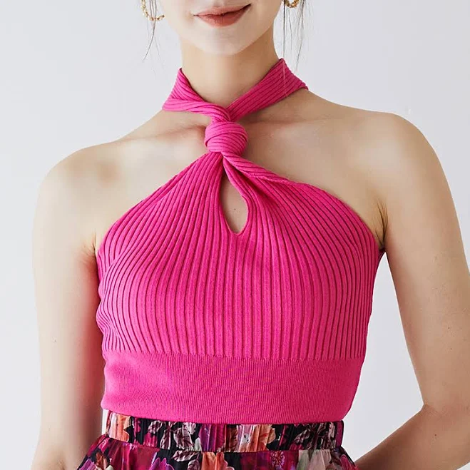 top Knot Halter Neck Knit Crop Top Chicwish $29.9