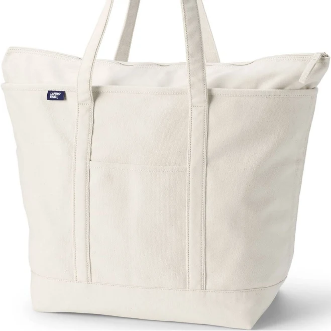 bag Lands' End Extra Large 5 Pocket Zip Top Long Handle Canvas Tote Bag Macy's $55.96