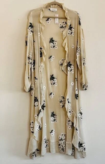 kimono Large/xl/1x/ Anthropologie Ivory White Mocha Embroidered Kimono Duster eBay - suzybeachco $79.99