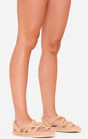 shoes Larissa Strappy Detail Slingback Flat Sandal In Beige Woven egoshoes.com $11.77