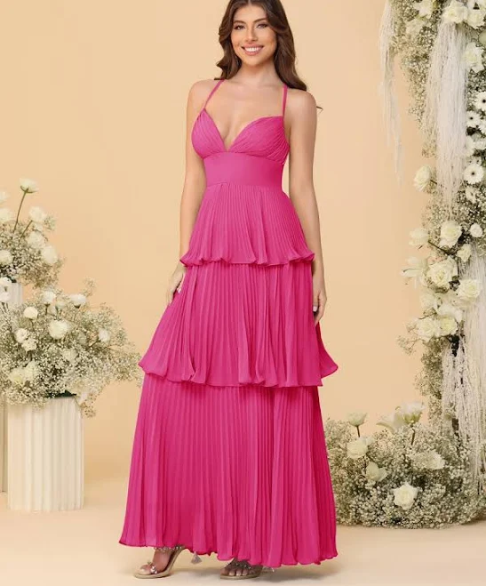 dress Lavetir Line/Princess Spaghetti Straps Sleeveless Floor-Length Tiered Bridesmaid Dresses With Pleats 2026 Lavetir $129.99