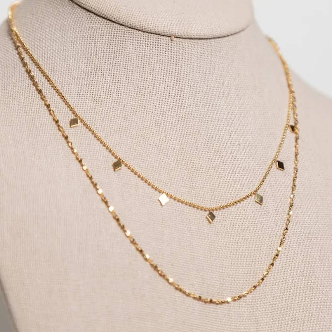 accessory Layered Beaded Chain Necklace Set with Diamond Charms Etsy - Seller $45