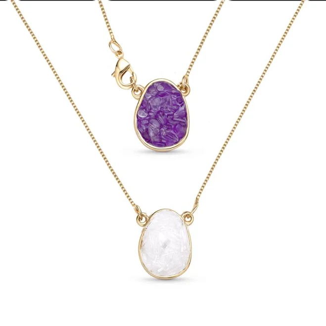 accessory Layered Pendants w/ Natural Gemstone Fragments 18K Gold Plated Necklace + Selenite Fragments Brazil Gems $45.05