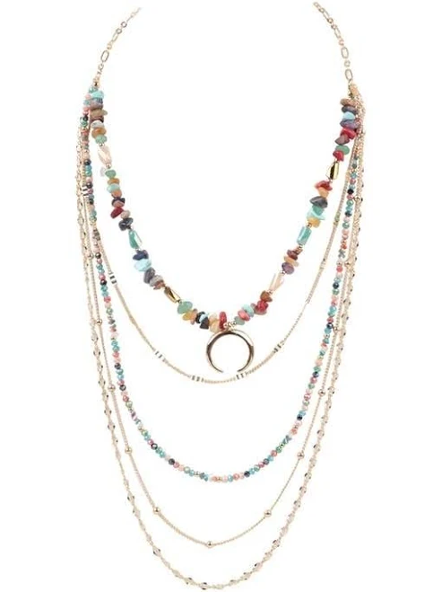 accessory Layered Stone Chip & Mix Beads Necklace Simplicity $19.99