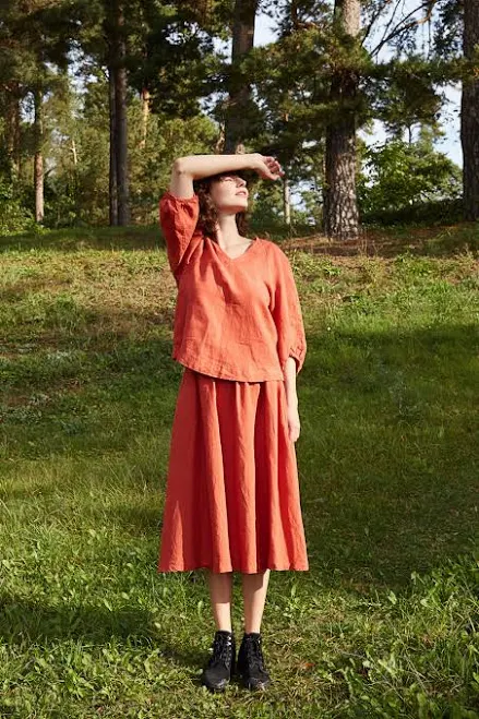 matching set lglinen Organic Linen Matching Set Astra: Terracotta Blouse & Midi Skirt Etsy - LGlinen $160.59