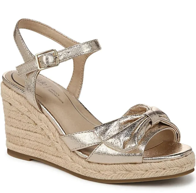 shoes LifeStride Wide Width Tahlia Espadrille Wedge Sandal | Women's | Gold Metallic | Size 9.5 | Sandals | Ankle Strap DSW $49.99