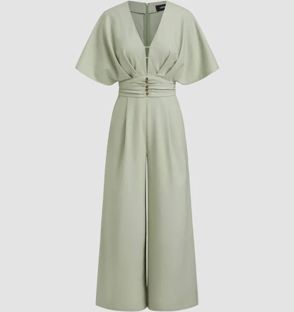 jumpsuit Linen-Blend V-Neck Ruched Dolman Sleeve Jumpsuit Cider $47.9