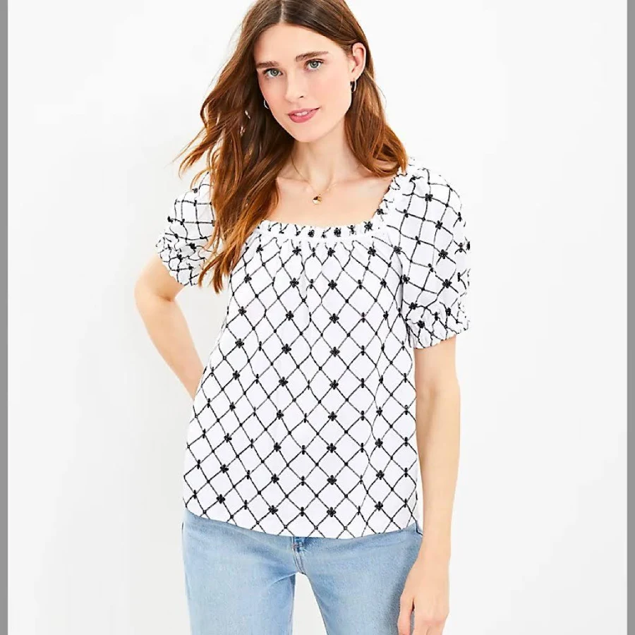 top Loft Women's Eyelet Puff Sleeve Square Neck Top Poshmark $30