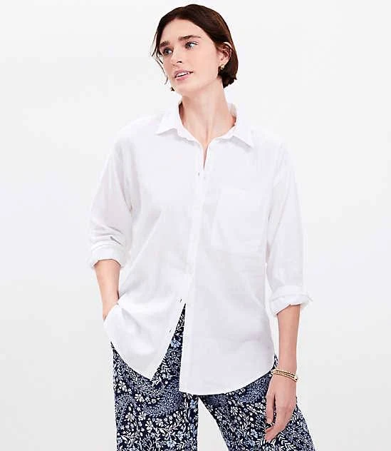 outerwear Loft Women's Oversized Linen Blend Shirt with Pocket LOFT $35.99