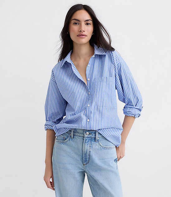 top Loft Women's Oversized Striped Poplin Shirt with Pocket LOFT $29.38