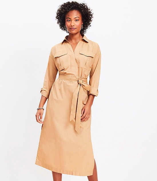 dress Loft Women's Petite Belted Pocket Midi Shirtdress LOFT $79.99