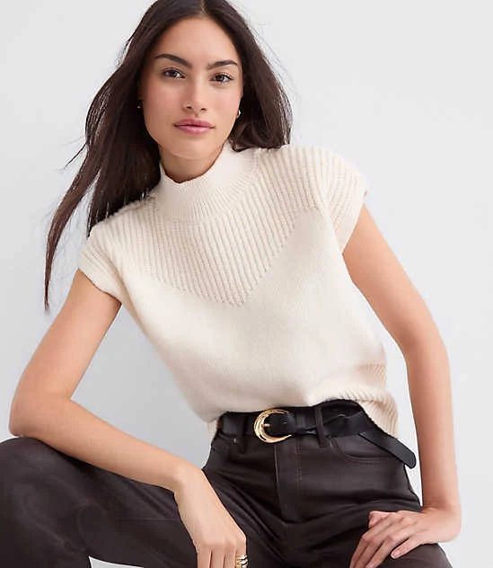 top Loft Women's Ribtrim Sleeveless Mock Neck Sweater LOFT $27.44