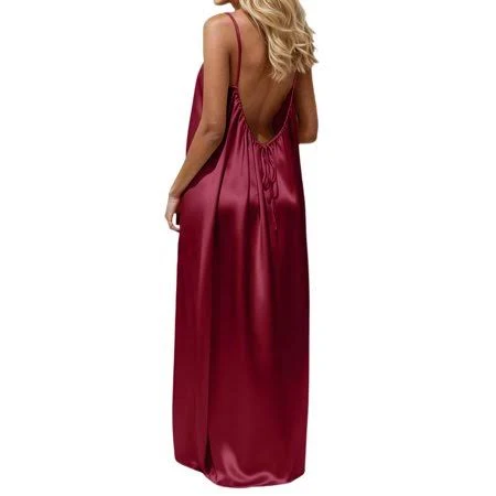 dress Longantii Womens Maxi Dress V-Neck Backless Satin Silk Dress Flowy Adjustable Slip Strap Camisole Lounge Nightgown Spring 2026 Walmart - Zhang Liang $29.99