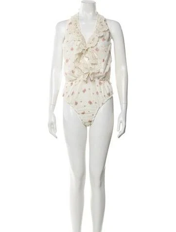 bodysuit LoveShackFancy Floral Print Halterneck Bodysuit in Neutrals, Women's M The RealReal $101.25