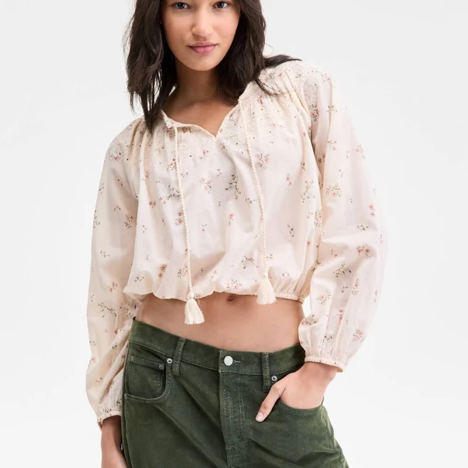 top Lucky Brand Women's Embroidered Smocked Peasant Top Macy's $53.7
