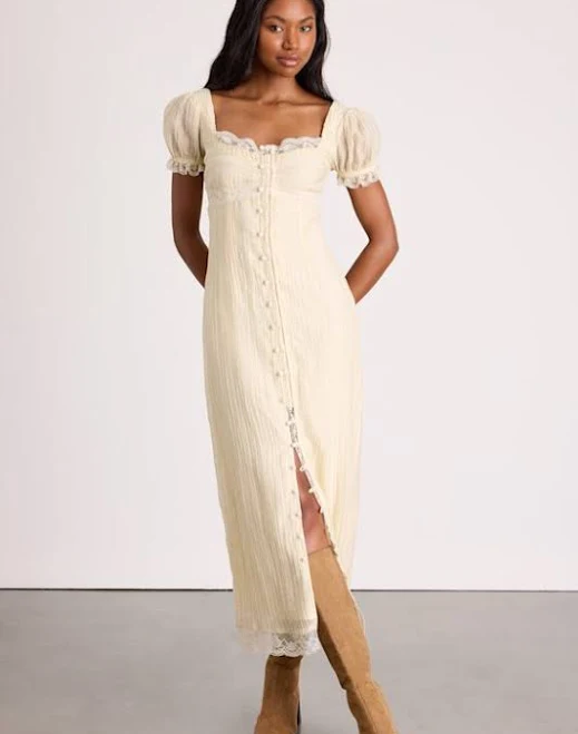 dress Lulus Crissa Lace Puff Sleeve Midi Dress Lulus $69