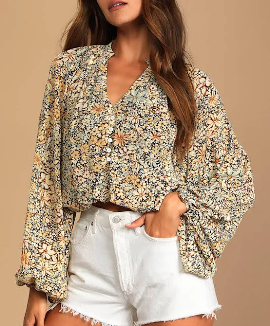 top Lulus Floral Print Balloon Sleeve Top Lulus $49
