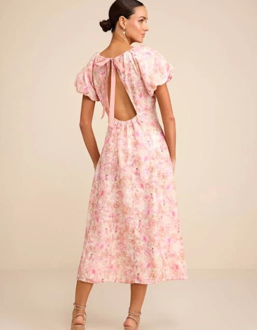 dress Lulus Floral Puff Sleeve Midi Dress Lulus $63.2