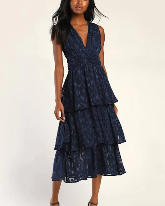 dress Lulus Jacquard Tiered Midi Dress Lulus $79