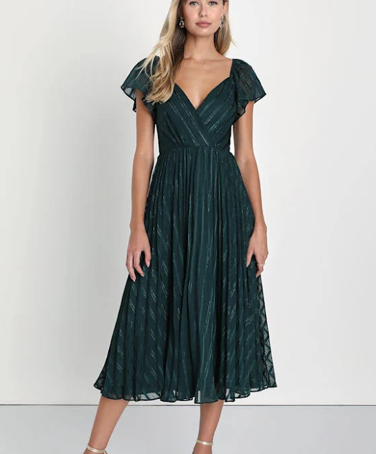 bodycon dress Lulus Standout Sophistication Emerald Lurex Flutter Sleeve Midi Dress Lulus $79