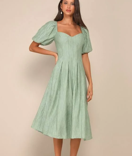 dress Lulus Textured Puff Sleeve Pleated Midi Dress Lulus $68