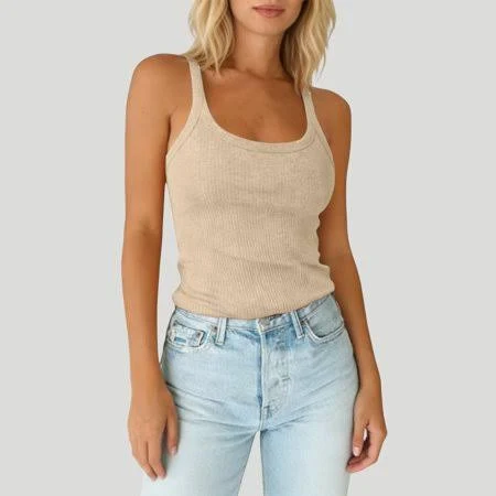 top Lumtrix Womens Scoop Neck Ribbed Knit Tank Top Cotton Tops Slim Fitted Casual Basic Sleeveless Shirts Spaghetti Strap Camisole Shirts Beige S, Women's Walmart - Lumtrix $7.99