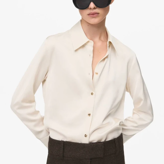 top MANGO Women's Satin Finish Flowy Shirt Macy's $41.99