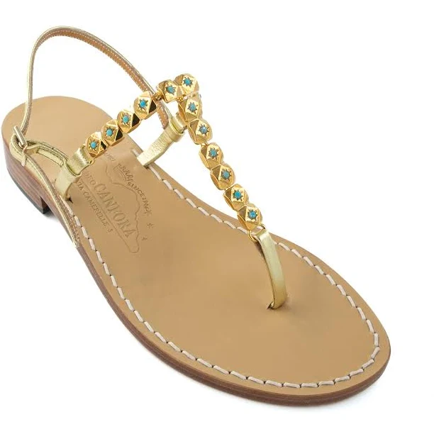 shoes Masha Genuine golden leather thong sandal with colored beads canfora $258.95
