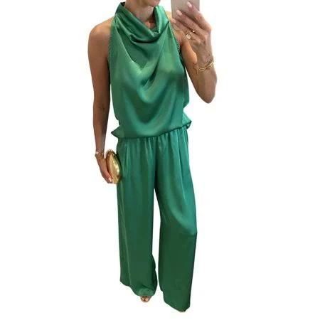matching set Matching Lounge Sets for Women Sleeveless Cowl Neck Satin Top and Wide Leg Pants 2 Piece Outfit Summer Dressy Clothing, Women's, Size: Medium, Green Walmart - zhihuiw $32.99