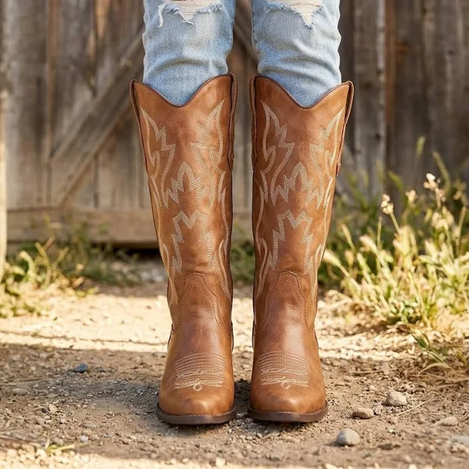 shoes Men's Classic Western Leather Boots with Embroidered Stitching Etsy - Seller $152.76