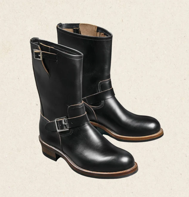 boots Men's Leather Engineer Boots with Buckle-Strap and Vibram Sole Unclehector $415