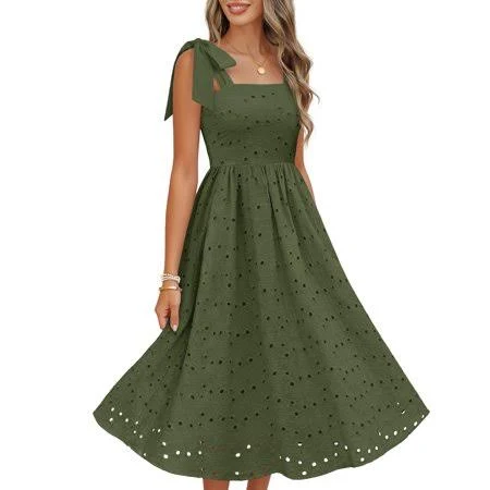 dress Merokeety Women's 2026 Summer Midi Dress Elegant Square Neck Sleeveless Flowy A-Line Casual Beach Vacation Sundress, Armygreen, M, Size: Medium Walmart - Merokeety USA $77.49