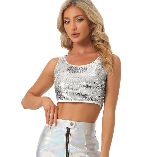 top Metallic Sequin Sparkle Glitter Tank Crop Top Kohl's $30.99