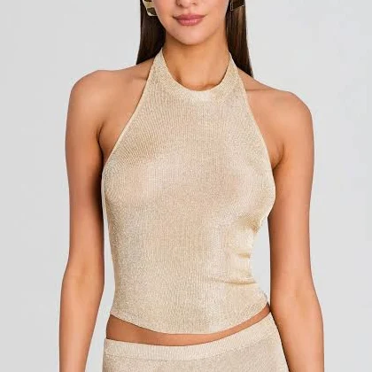 halter top Minnie Metallic Knit Halter Top Retrofete $148
