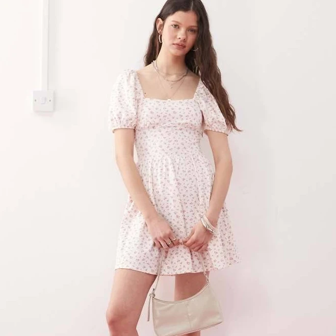 dress Miss Selfridge Milkmaid Puff Sleeve Floral Mini Dress ASOS $25.99
