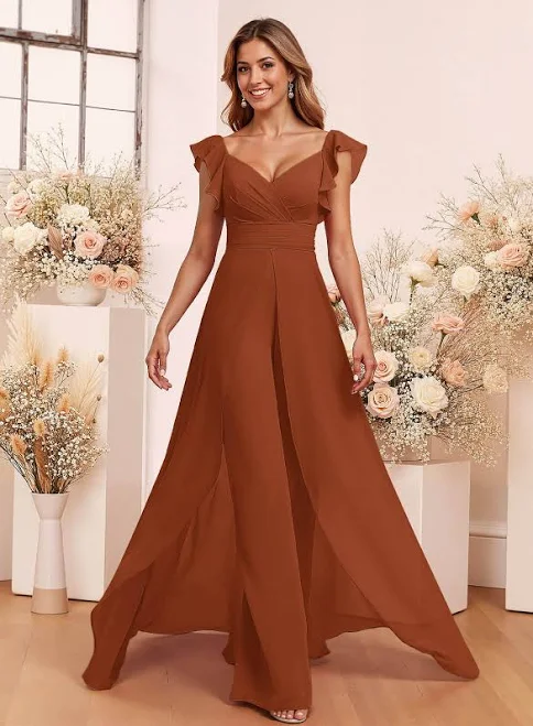jumpsuit Missacc Elegant V-Neck Overskirt Floor-Length Chiffon Bridesmaid Jumpsuit Missacc $88