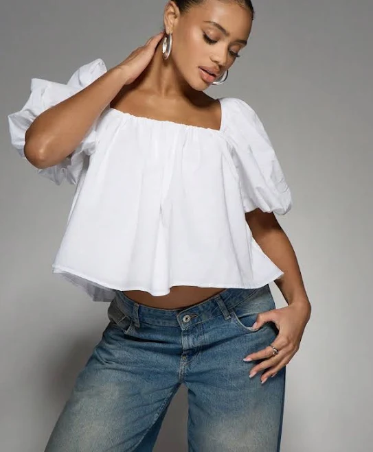 top Missguided Square Neck Puff Sleeve Cropped Cotton Poplin Blouse missguided $21.48