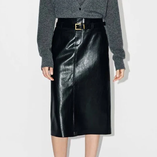 skirt MO&Co. Women's Front Slit Leather Midi Skirt MO&Co. $125
