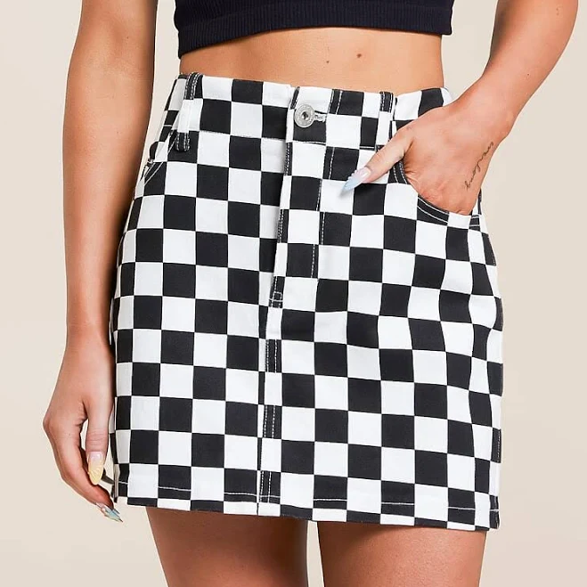 skirt Modish Rebel Women's Stretch Cotton Checkered Mini Skirt Buckle $39.99