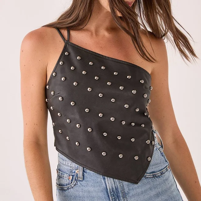one shoulder top Nasty Gal Women's Studded One Shoulder Faux Leather Top Nasty Gal - US $39.2