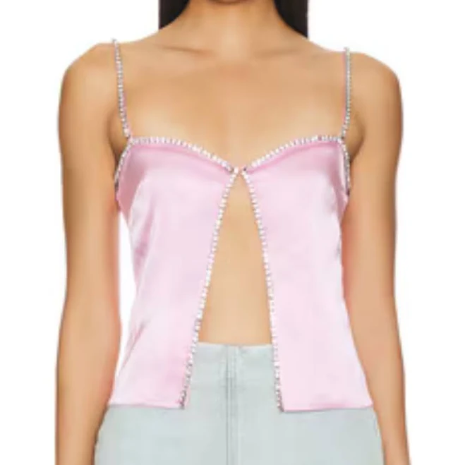 matching set Nbd Tops | Pink Satin Rhinestone Trim Cami Top | Color: Pink | Size: M | Cam0113's Closet Poshmark $75