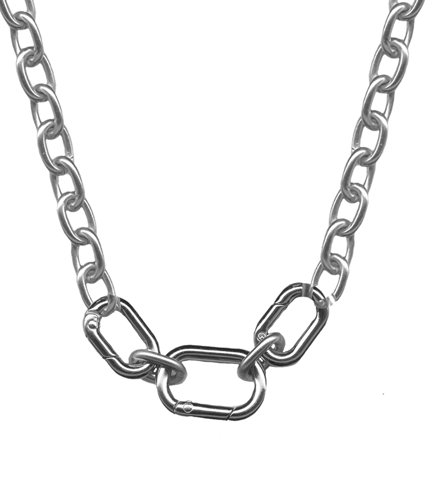 accessory Necklace - Silver Industrial Chain with Carabiner Links Classic Hardware Jewelry $44