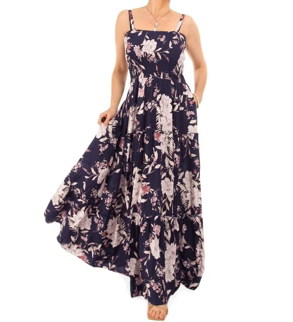 dress New Navy Blue and Pink Floral Strappy Maxi Dress. Just Blue eBay - blue.banana $63.35