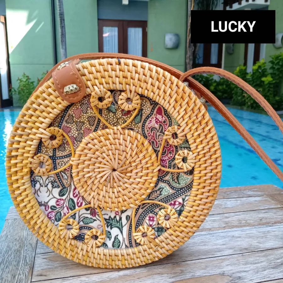 bag New Styles Handmade Boho Bali Round Rattan, Leather Straps Button Snap Clutch, A Must Have Summer Beach Bag Etsy - Seller $49.12