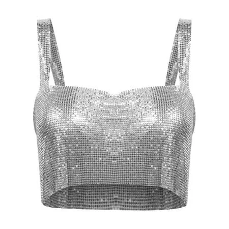 top Nightlife Clubwear Women's Sparkly Sequin Crop Tank Top Walmart - Yigetop Fashion $13.49