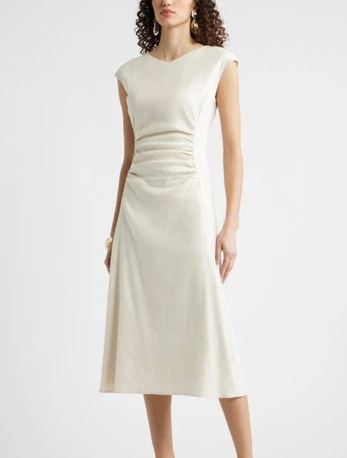 dress Nordstrom Linen Blend Ruched Midi Dress Nordstrom $149