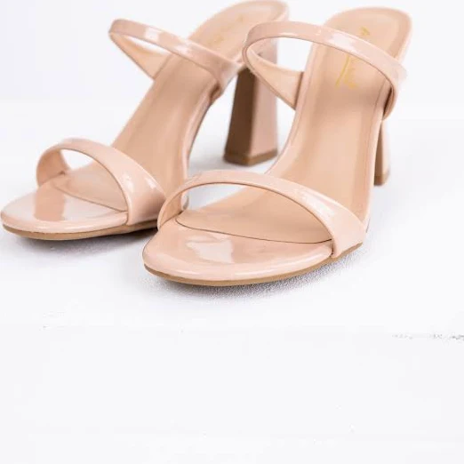 shoes Nude Shiny Two Strap Block Heels Lime Lush $15.95