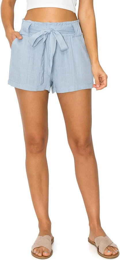 shorts Oceanside Women's Paperbag Linen Shorts with Elastic Waist and Pockets Cali1850 $31.5