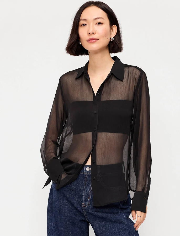 top Old Navy Women's Chiffon Sheer Button-Down Shirt Old Navy $27.99