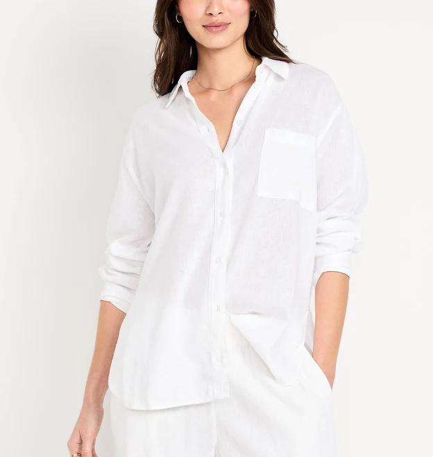 top Old Navy Women's Linen-Blend Loose Button-Down Shirt Old Navy $22.49